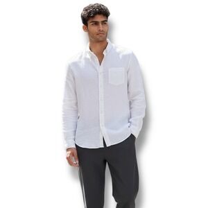 AG Adriano Goldschmied Shirt Mens Medium M White Linen Blend Button Down Shirt